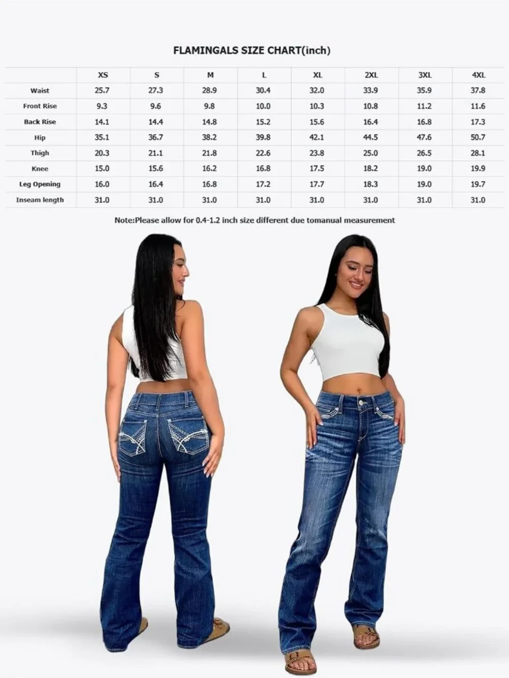 Women's Indigo Blue Pull On Mid Rise Flare Leg Zipper Lifting Bootcut Jeans